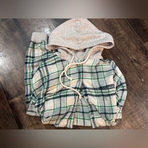 Plaid Hoodie with Green and Gray Accents
